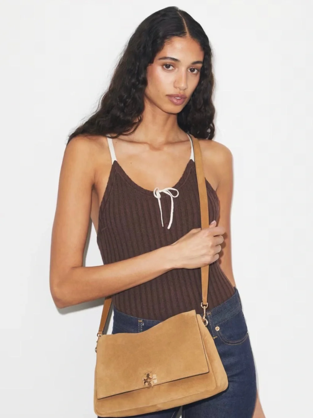 🤍New Tory Burch Charlie Suede Shoulder Bag in Toffee